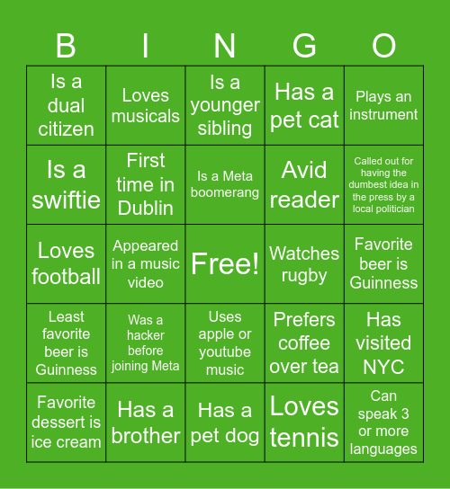 Fun Fact Bingo Card