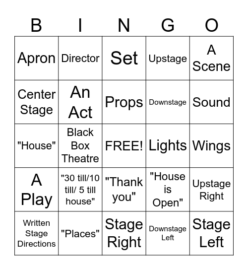 Theatre Basics Bingo Card