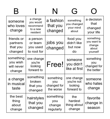 CHANGE! Bingo Card