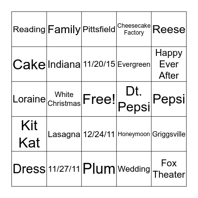 Mr. & Mrs. Hammons Bingo Card