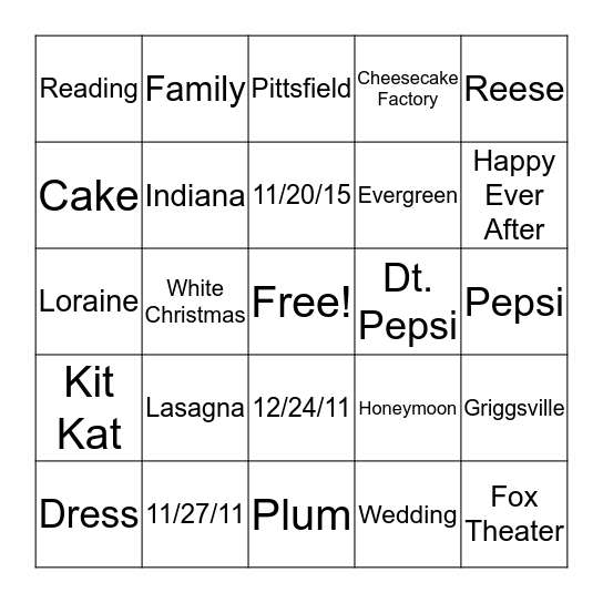 Mr. & Mrs. Hammons Bingo Card
