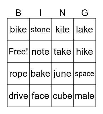 long vowels Bingo Card