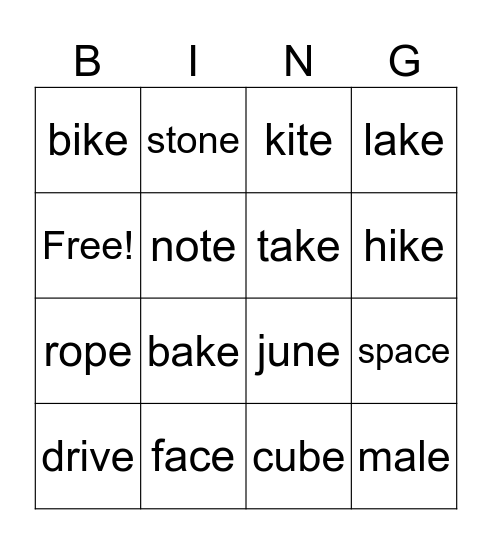 long vowels Bingo Card