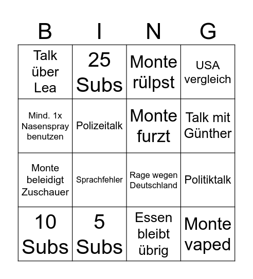 MONTE Bingo Card