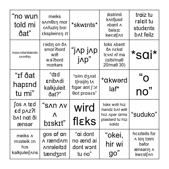 ði ɑisbreikər Bingo Card