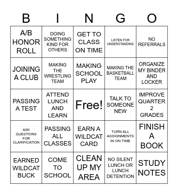 Goal Setting Bingo Card
