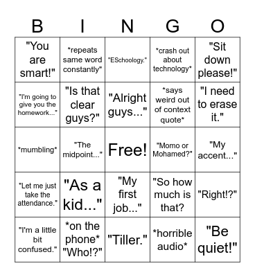 Mr. Telleria Bingo Card