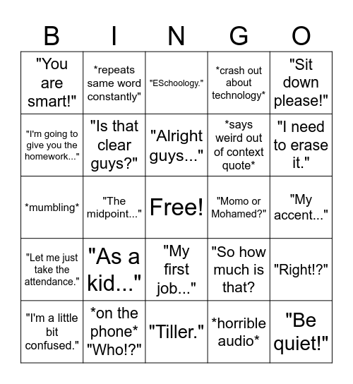 Mr. Telleria Bingo Card