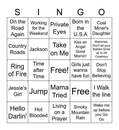 Grandparent's Night Bingo Card