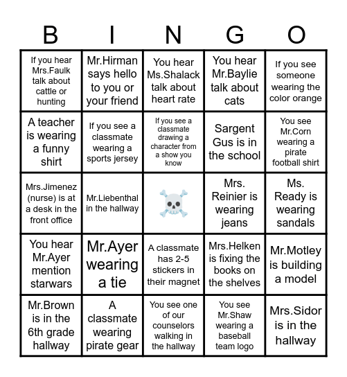 OMS BINGO! 6th Grade Bingo Card