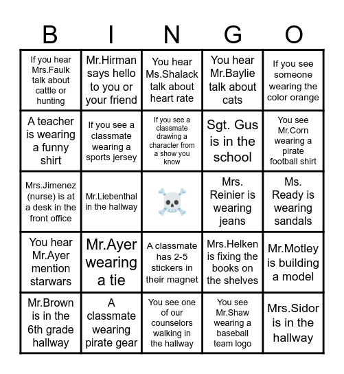 OMS BINGO! 6th Grade Bingo Card