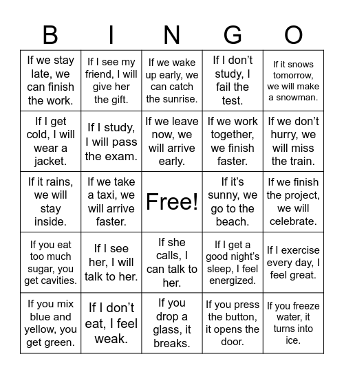 Conditionals Bingo Card