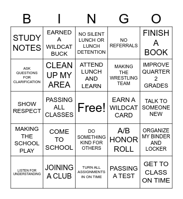 GOAL SETTING BINGO Card