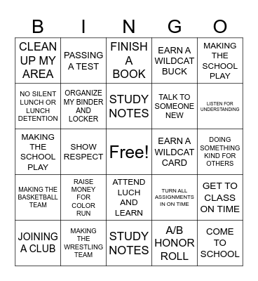GOAL SETTING BINGO Card