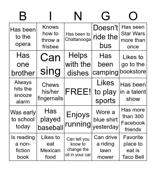 Class Bingo Search Bingo Card