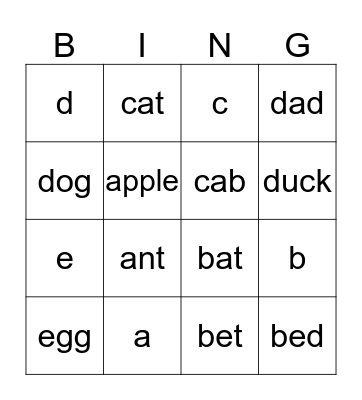 Phonics: a - e Bingo Card