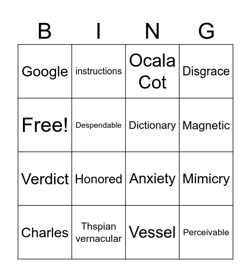 Word bingo Card