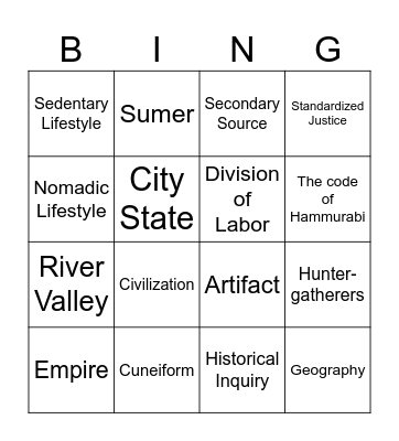 History Test Review Bingo Card