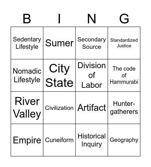 History Test Review Bingo Card