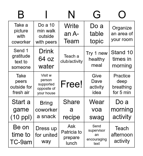 Staff bingo Card