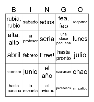 Asi se dice: Chapter 1: Vocab 1-2 Bingo Card
