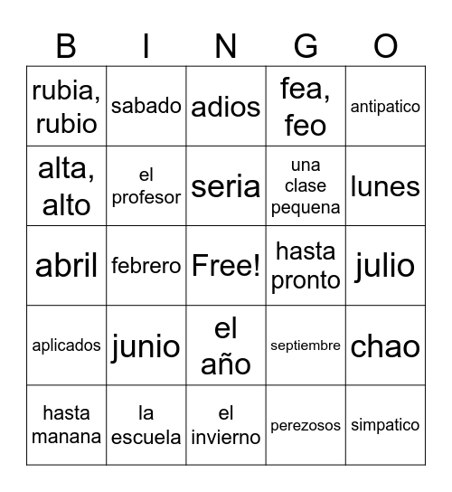 Asi se dice: Chapter 1: Vocab 1-2 Bingo Card