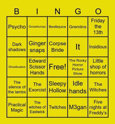 Halloween Movie Bingo Card