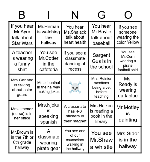 OMS BINGO! 7th Grade Bingo Card