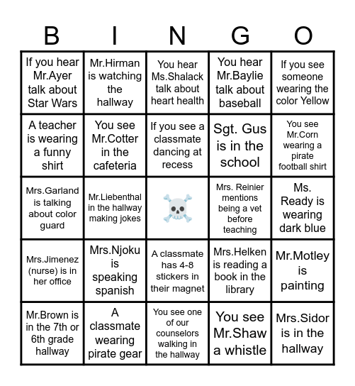 OMS BINGO! 7th Grade Bingo Card