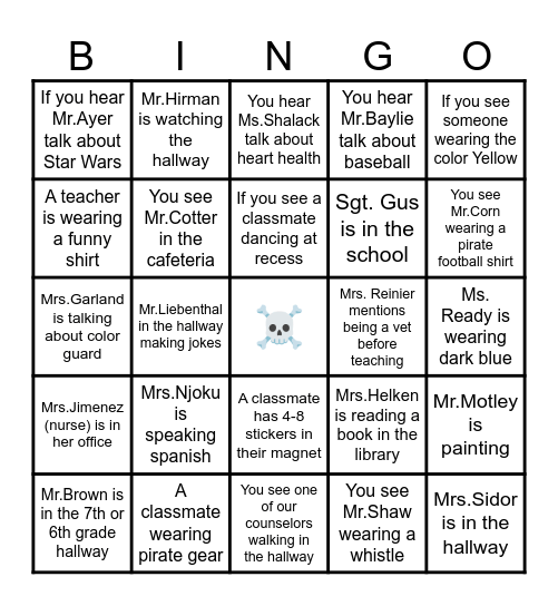 OMS BINGO! 7th Grade Bingo Card