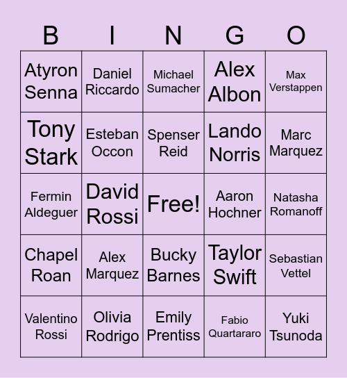 Lilla's Bingo Card