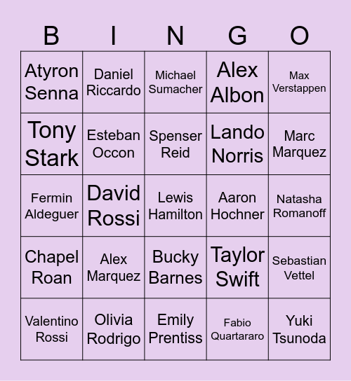 Lilla's Bingo Card