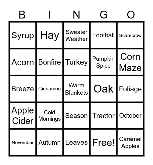 Autumn Bingo Card