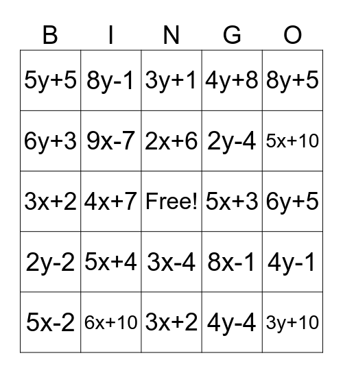 Distributive Property Bingo! Bingo Card