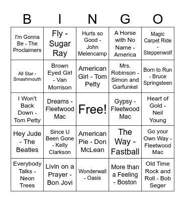 Family Friendly Rock Bingo Card