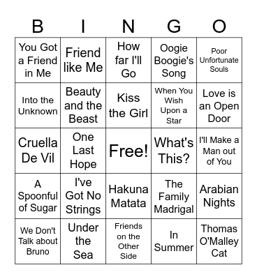 Disney Bingo Card