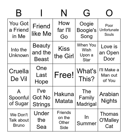 Disney Bingo Card