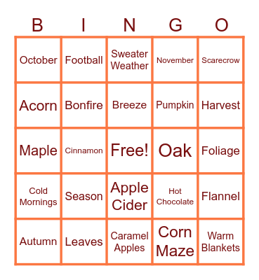 Autumn Bingo Card