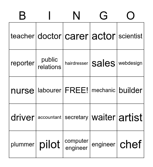 Careers Bingo Card