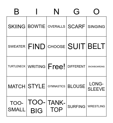 CLOTHES AND ACTIVITIES BINGO ASL2 Bingo Card