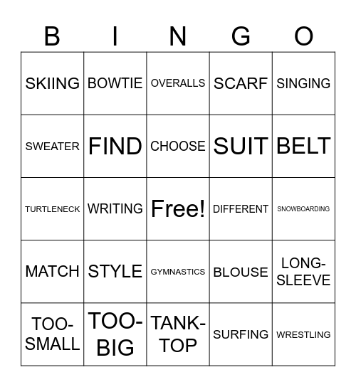 CLOTHES AND ACTIVITIES BINGO ASL2 Bingo Card