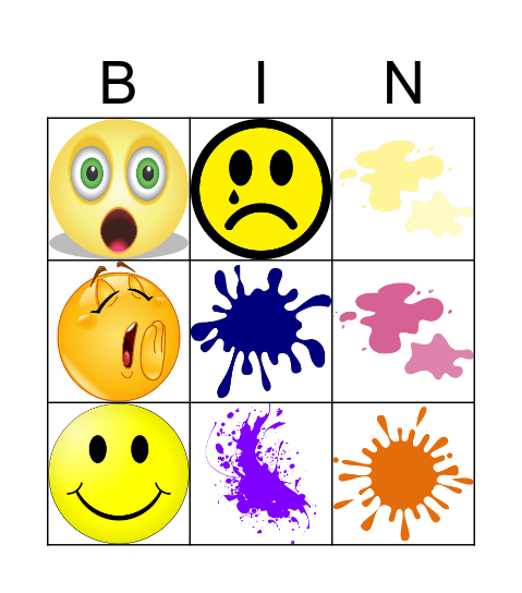 Colours and Feelings Bingo Card