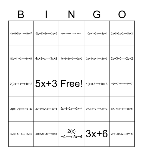 Distributive Property Bingo Card