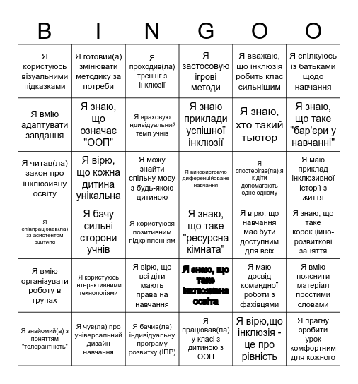 Інклюзивна освіта Bingo Card