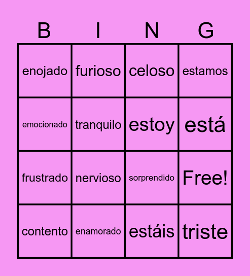 Emociones Bingo Card