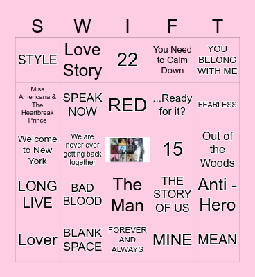 TAYLOR SWIFT SONGS Bingo Card