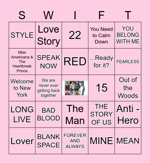 TAYLOR SWIFT SONGS Bingo Card