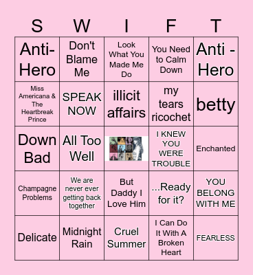 TAYLOR SWIFT SONGS Bingo Card