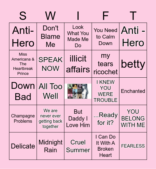 TAYLOR SWIFT SONGS Bingo Card