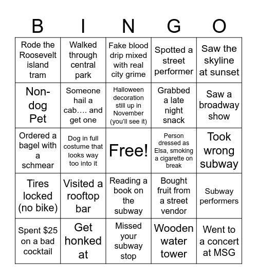 NYC Bingo Card